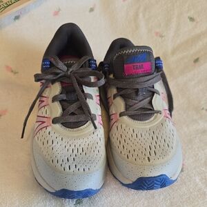 Avia Gray and Blue Trail Running Shoes with Pink Accents